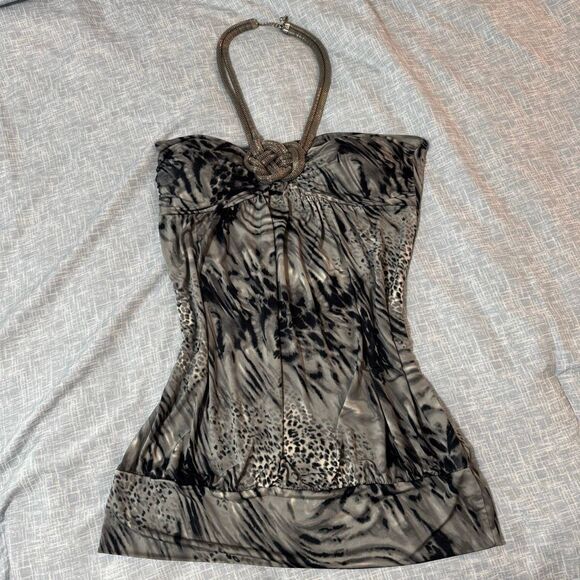 Rue 21 Animal Multi-Print Stretch Metal Chain Halter Top L - Picture 1 of 7